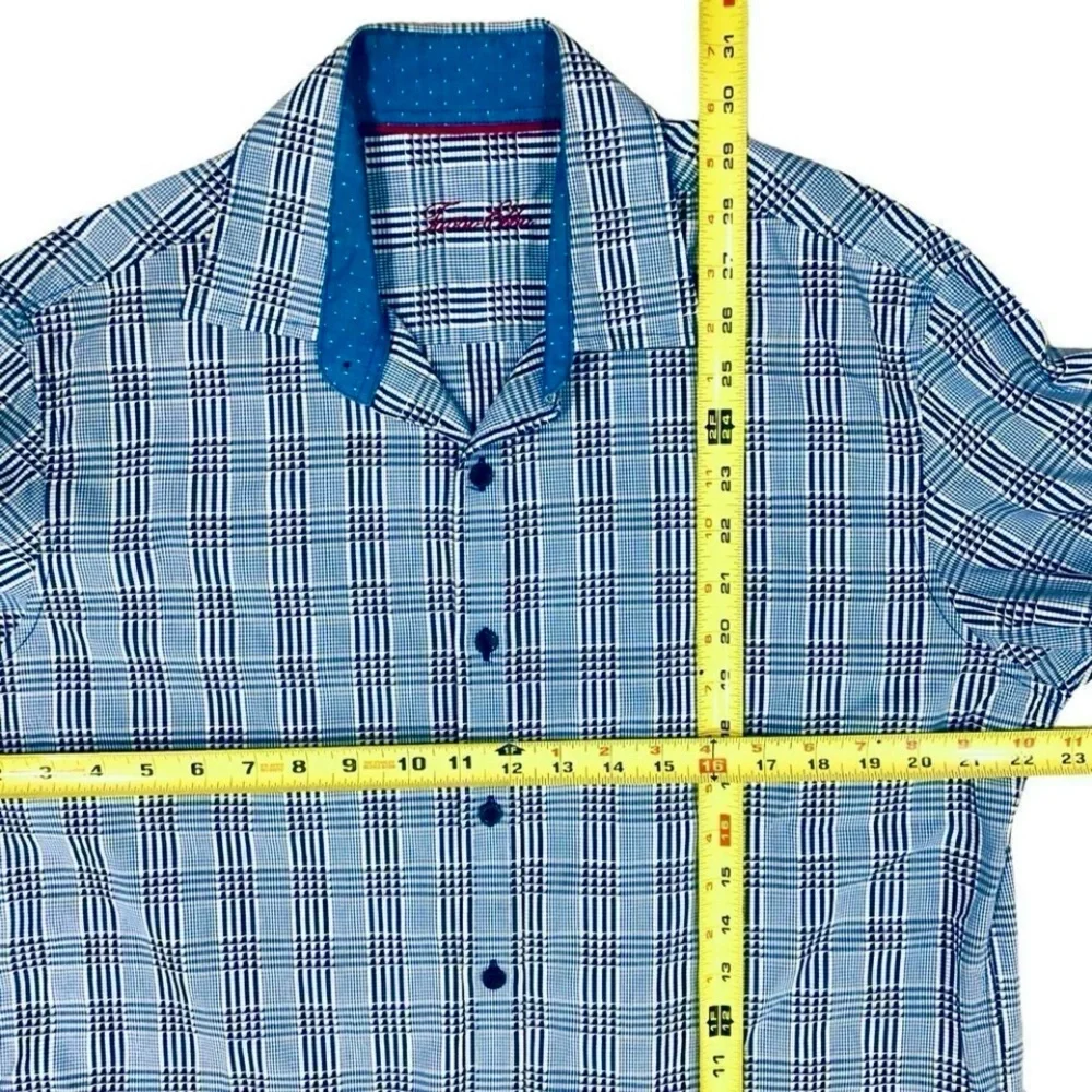 Tasso Elba Blue Plaid Buttons Down Long Sleeve Flip Cuff Sz M (15-151/2) Shirt